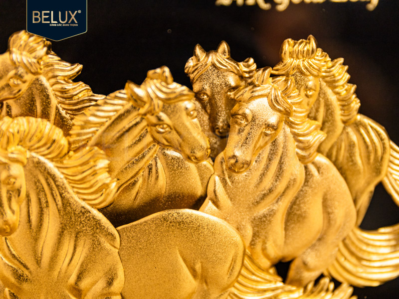 Tranh Bát Mã Dát Vàng 24k 34x27cm